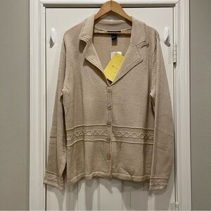 Dialogue QVC Knit Blazer Cardigan Women’s XL Beige Stretch Classic Merino Wool